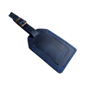 Handmade Leather Luggage Tag in Navy Blue - closed front view with logo