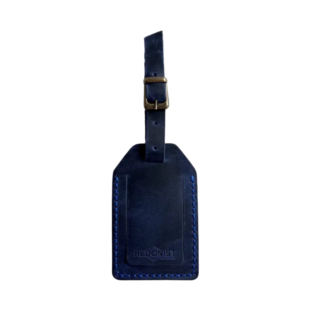 Handmade Leather Luggage Tag in Navy Blue