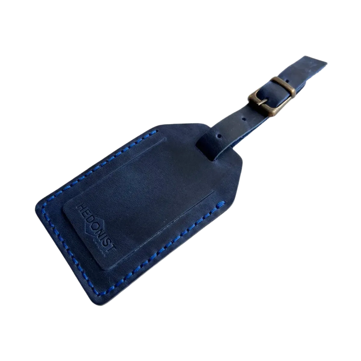 Handmade Leather Luggage Tag in Navy Blue