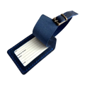 Handmade Leather Luggage Tag in Navy Blue - shown open with ID insert card