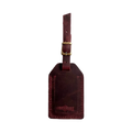 Handmade Leather Luggage Tag in Burgundy - closed front view with logo