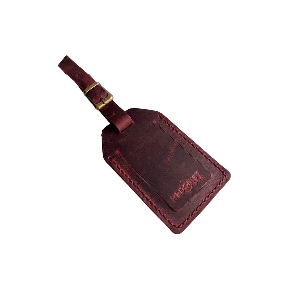 Handmade Leather Luggage Tag in Burgundy