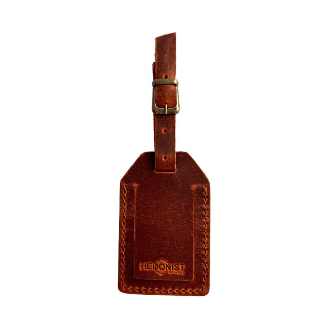 Handmade Leather Luggage Tag in Cognac