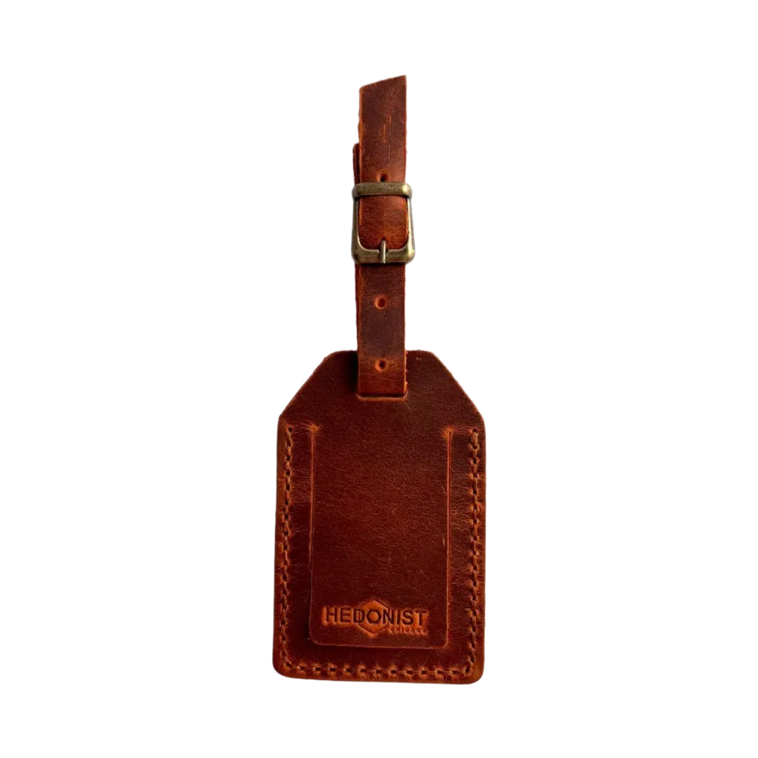 Handmade Leather Luggage Tag in Cognac