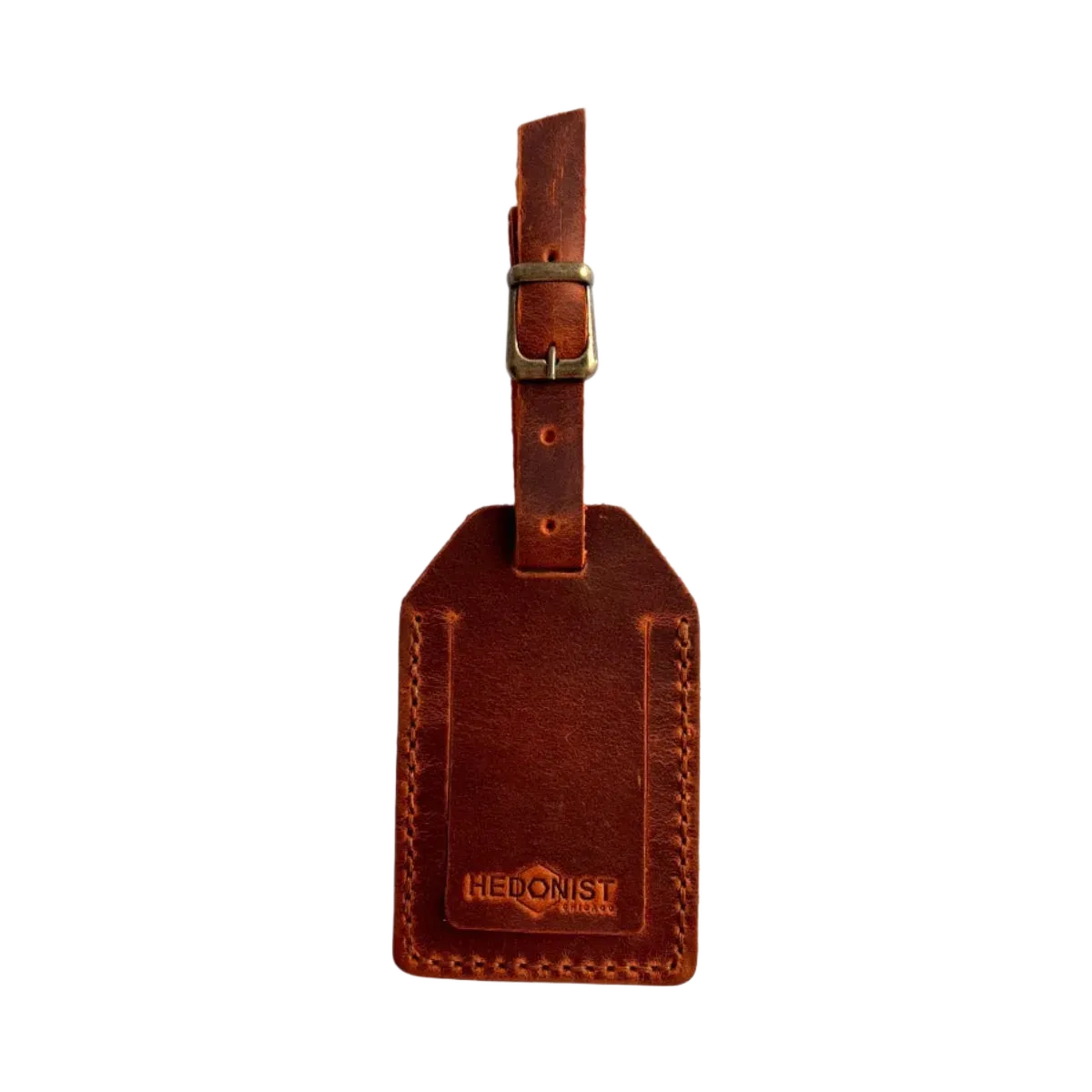 Handmade Leather Luggage Tag in Cognac