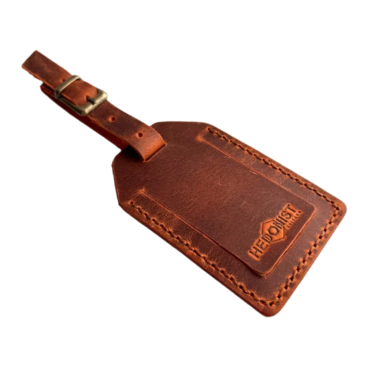 Handmade Leather Luggage Tag in Cognac