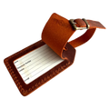 Handmade Leather Luggage Tag in Cognac - shown with ID insert card