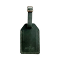 Handmade Leather Luggage Tag in Green - closed front view with logo