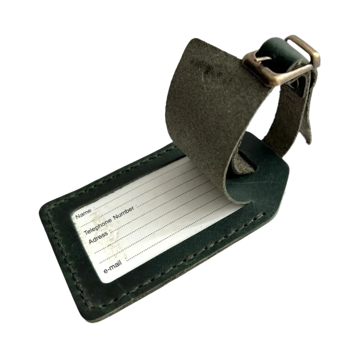 Handmade Leather Luggage Tag in Green