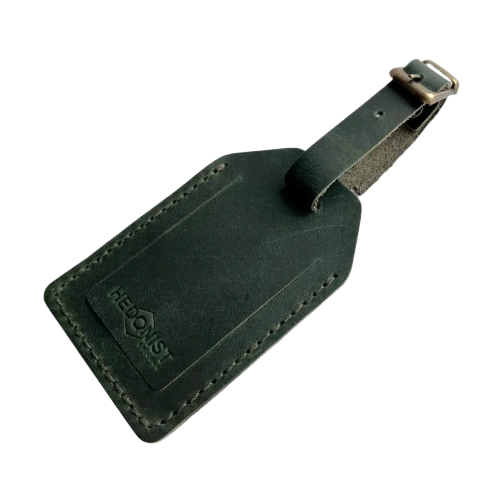 Handmade Leather Luggage Tag in Green