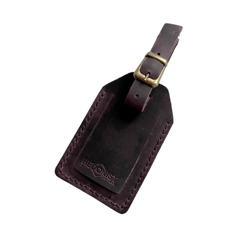 Handmade Leather Luggage Tag in Plum