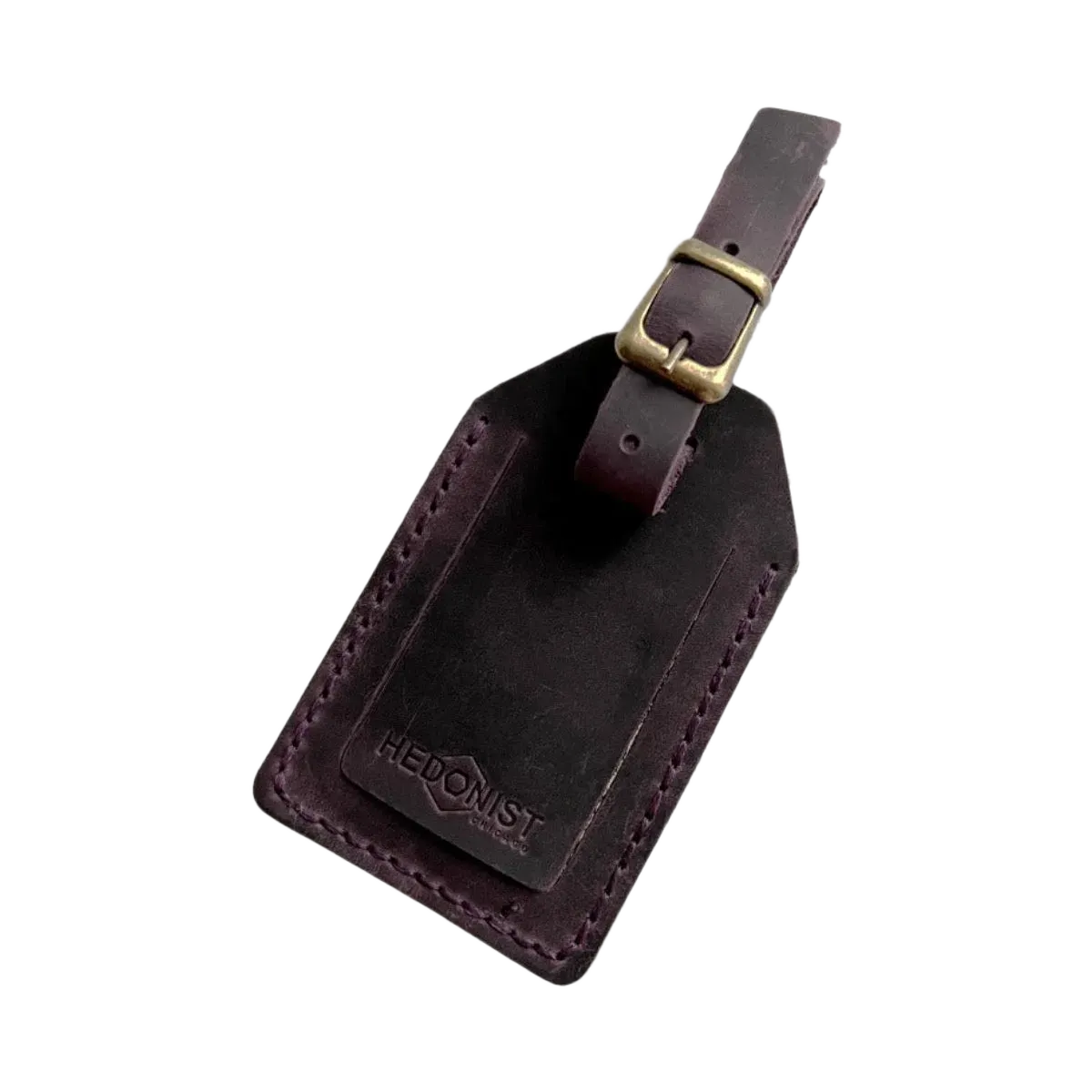 Handmade Leather Luggage Tag in Plum