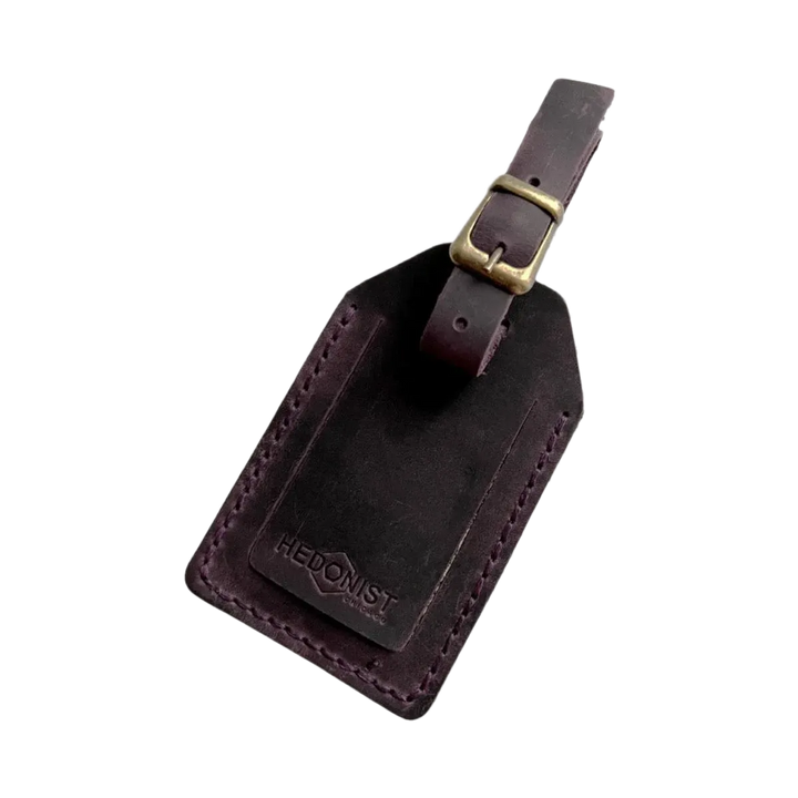 Handmade Leather Luggage Tag in Plum