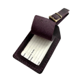 Handmade Leather Luggage Tag in Plum - shown open with ID insert card