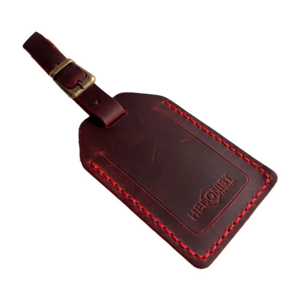 Handmade Leather Luggage Tag in Red