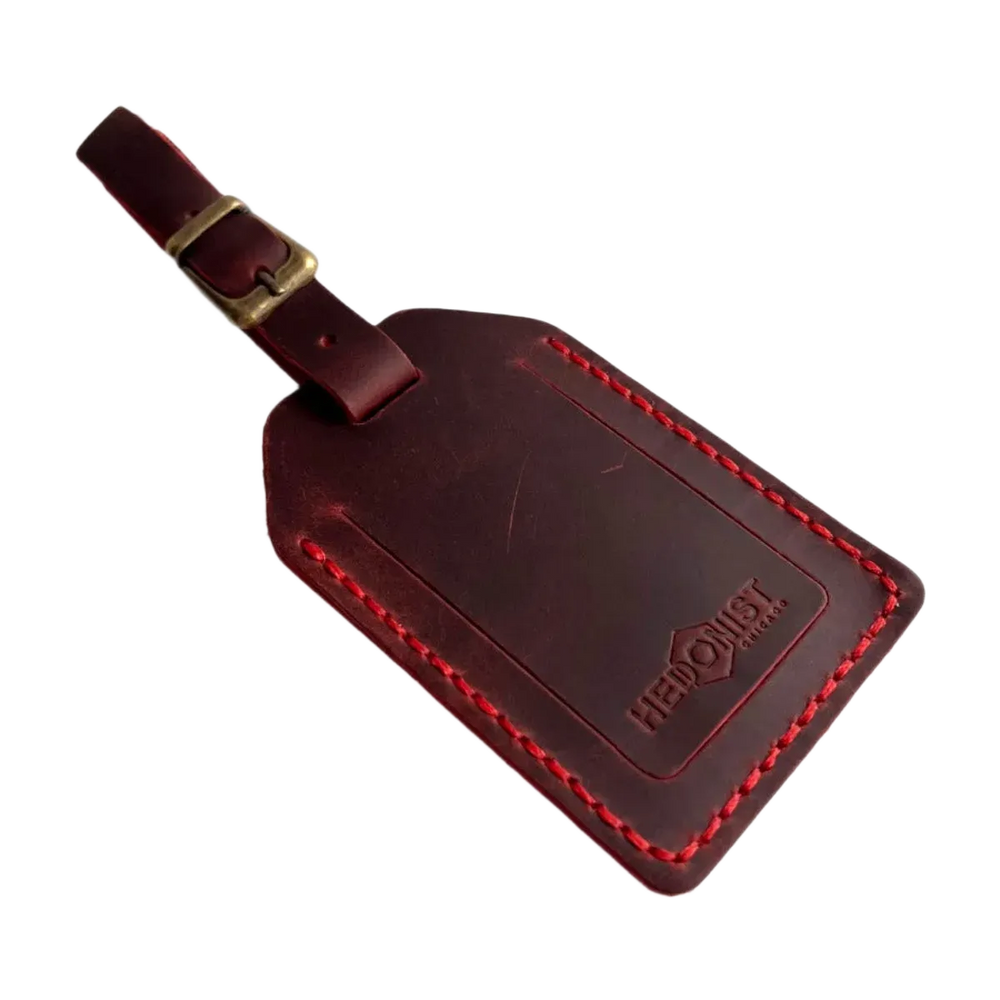 Handmade Leather Luggage Tag in Red