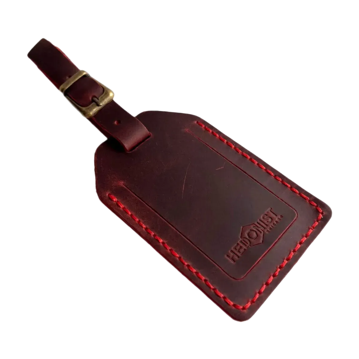 Handmade Leather Luggage Tag in Red