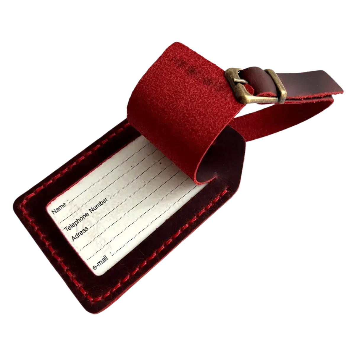 Handmade Leather Luggage Tag in Red