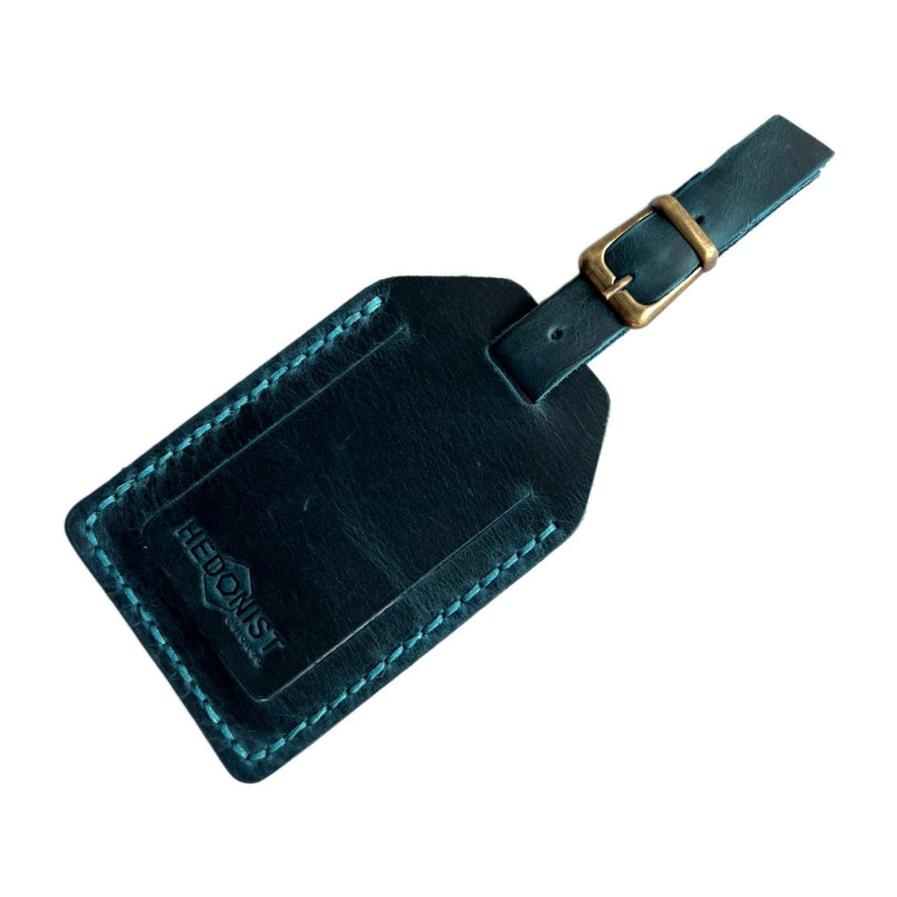 Handmade Leather Luggage Tag in Teal