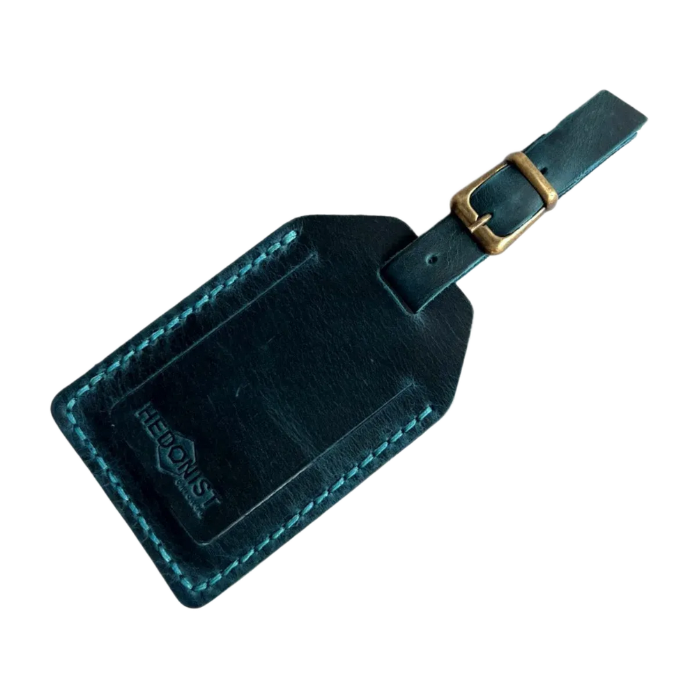 Handmade Leather Luggage Tag in Teal