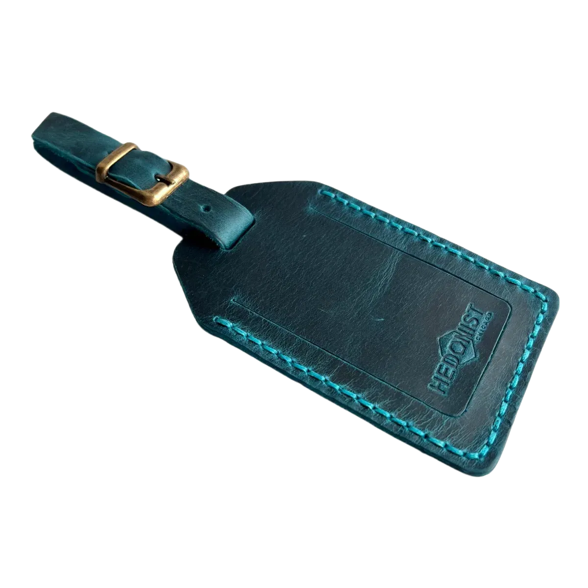 Handmade Leather Luggage Tag in Teal