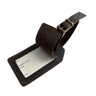 Handmade Leather Luggage Tag Dark Brown
