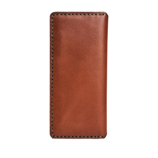 Handmade light mahogany leather card holder, 8 card slots, back view