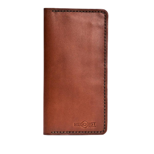 Handmade Long Leather Card Holder 12 Card Slots Light Mahogany | Hedonist Chicago