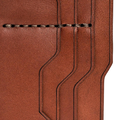 Handmade light mahogany leather card holder, close-up of leather texture and stitching