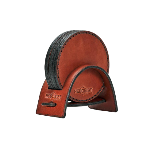 Hedonist Chicago leather coasters in Light Mahogany Mahogany, clean edge, full grain leather, product view