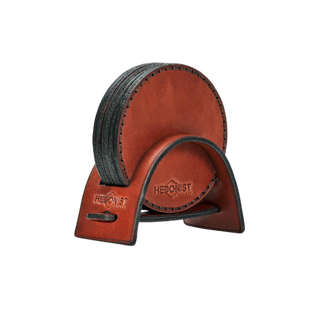 Handmade Leather Coaster Set Light Mahogany
