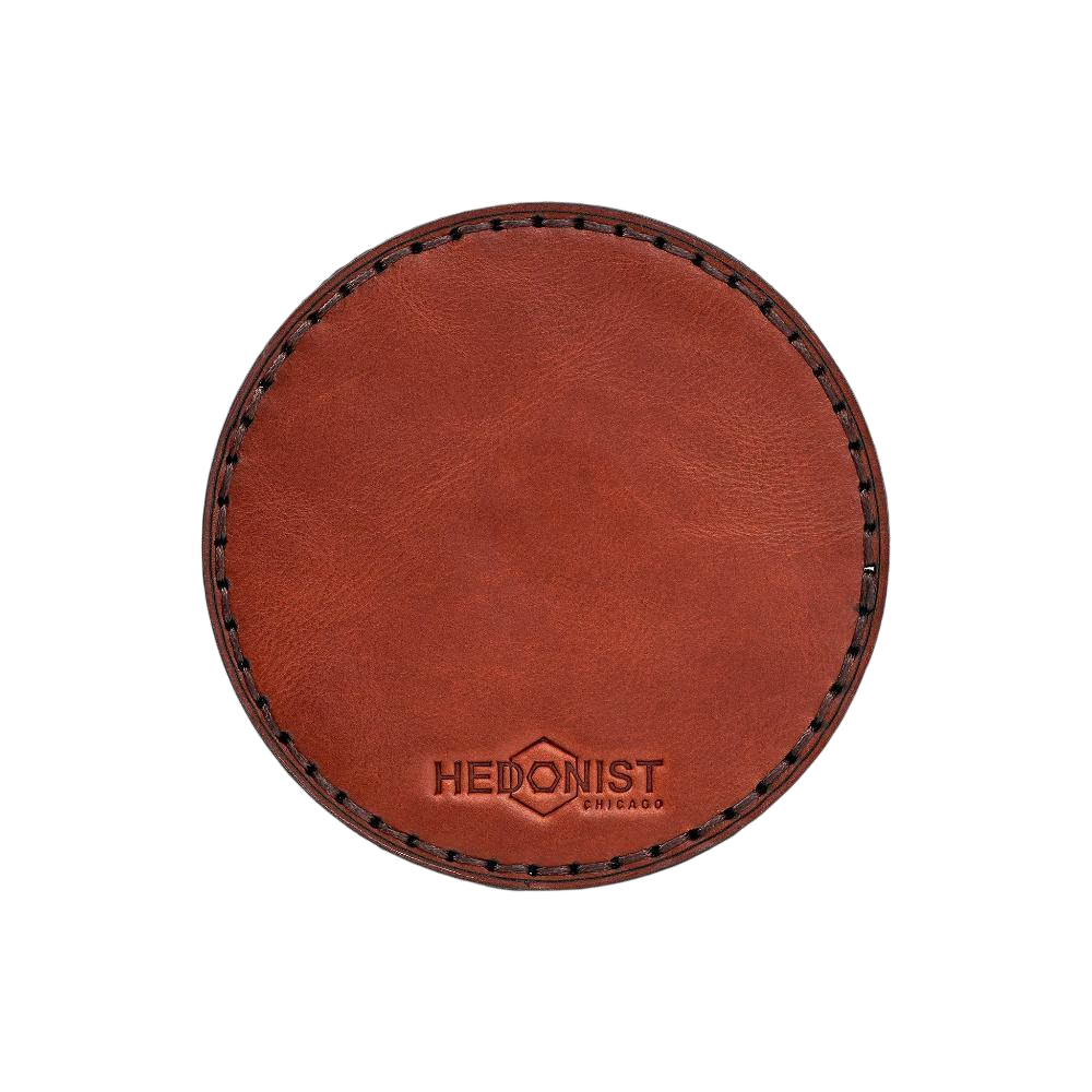 Hedonist Chicago leather coasters in Light Mahogany Mahogany, clean edge, full grain leather, set view