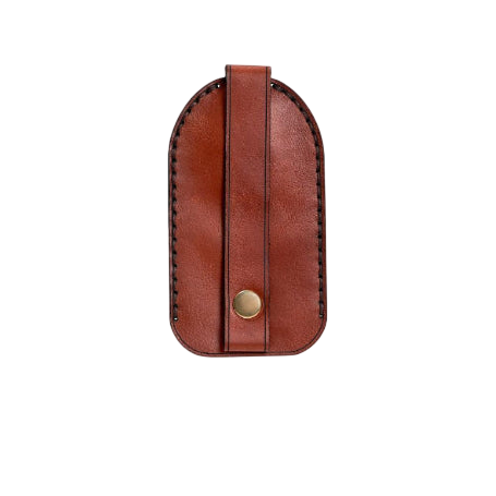 Hedonist Chicago mahogany key chain in mahogany, slim profile, full grain leather, detail view