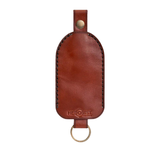 Hedonist Chicago mahogany key chain in mahogany, slim profile, full grain leather, product view