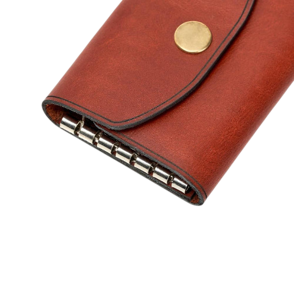 Hedonist Chicago light mahogany key holder in light mahogany, slim profile, full grain leather, close view
