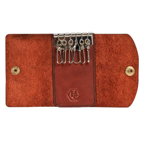 Hedonist Chicago light mahogany key holder in light mahogany, slim profile, full grain leather, detail view