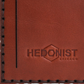 Hedonist Chicago light mahogany luggage tag in light mahogany, with strap, full grain leather, flat lay view