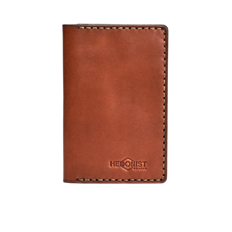Hedonist Chicago light mahogany passport case in light mahogany, travel cover, full grain leather, product view