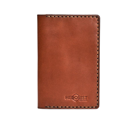 Hedonist Chicago light mahogany passport case in light mahogany, travel cover, full grain leather, product view