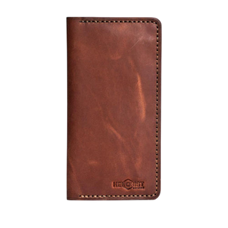 Handmade Long Leather Card Holder 12 Card Slots Light Mahogany Pull-Up