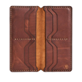 Handmade light mahogany pull-up leather card holder, 8 card slots, by Hedonist Chicago