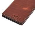 Handmade light mahogany pull-up leather card holder, 8 card slots, by Hedonist Chicago