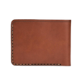 Handmade medium brown leather bifold wallet, 6 card slots, back view