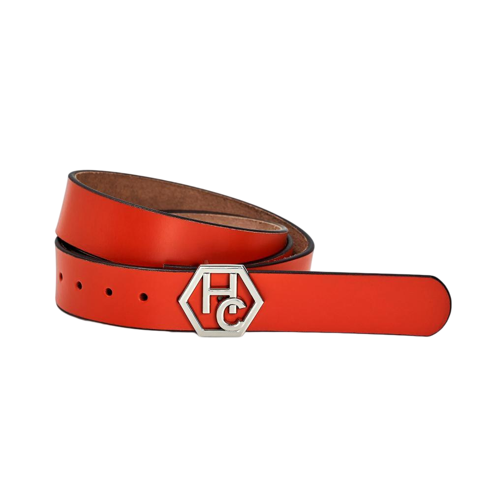 Women's seamless edge leather belt - orange-red - Hedonist Chicago - premium women's leather accessory (1.3")