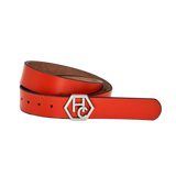 Women's seamless edge leather belt - orange-red - Hedonist Chicago - premium women's leather accessory (1.3")
