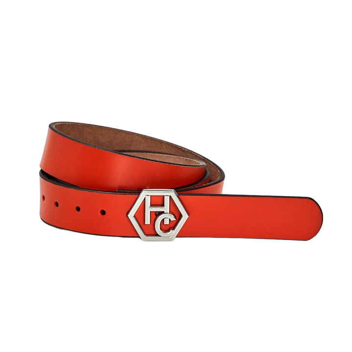 Women's seamless edge leather belt - orange-red - Hedonist Chicago - premium women's leather accessory (1.3")