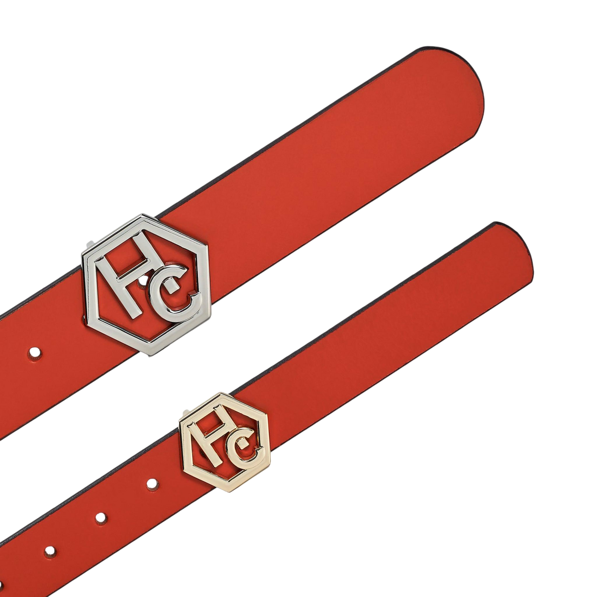 Edge stitching detail on women's seamless edge leather belt - orange-red - Hedonist Chicago (1.3")