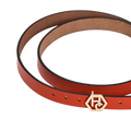 Buckle close-up on women's seamless edge leather belt - orange-red - Hedonist Chicago - close-up view (1")