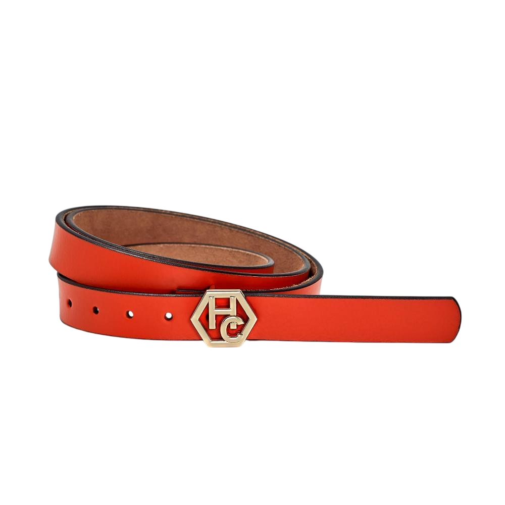 Women's seamless edge leather belt - orange-red - Hedonist Chicago - premium women's leather accessory (1")