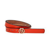 Women's seamless edge leather belt - orange-red - Hedonist Chicago - premium women's leather accessory (1")